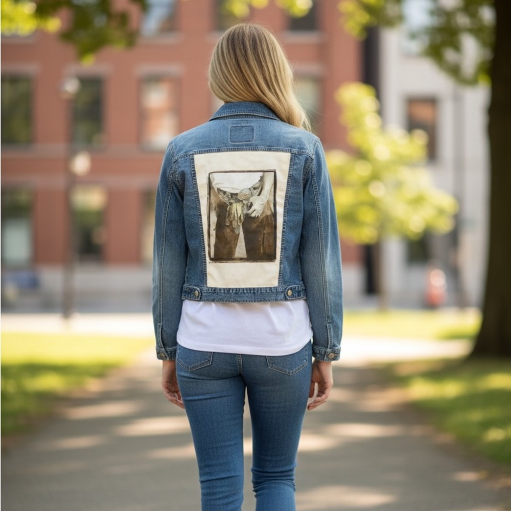 Customized Cowboy Chaps Blue Denim Jean Jacket 8/10 Levi Strauss